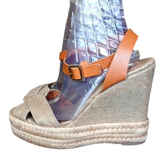 Tory Burch Espagrille Wedges Tan Open Toe Ankle Strap Sandals Size 9 B - Picture 6 of 13